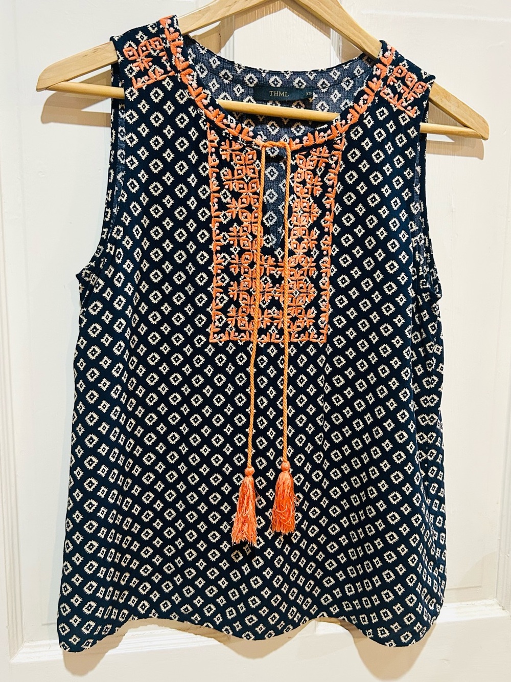 THML Embroidered Tunic Tank Top Boho Tribal Summer Size XS